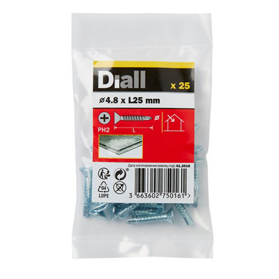 Diall Phillips Countersunk Zinc-Plated Carbon Steel (C1022) Self-Drilling Screw (Dia)4.8mmPack Of 25 from B&Q