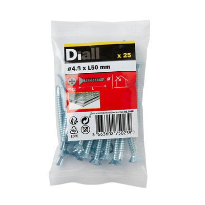Diall Phillips Countersunk Zinc-Plated Carbon Steel (C1022) Self-Drilling Screw (Dia)4.8mmPack Of 25 from B&Q