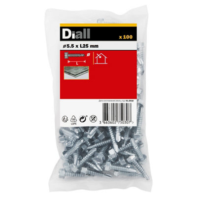 Diall Hex Zinc-Plated Carbon Steel Screw (Dia)5.5mmPack Of 100 from B&Q