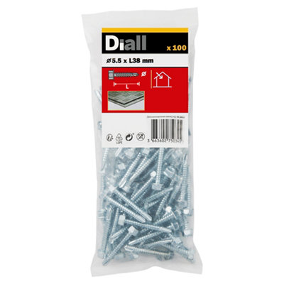 Diall Hex Zinc-Plated Carbon Steel Screw (Dia)5.5mmPack Of 100 from B&Q