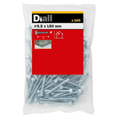 Diall Hex Zinc-Plated Carbon Steel Screw (Dia)5.5mmPack Of 100 from B&Q