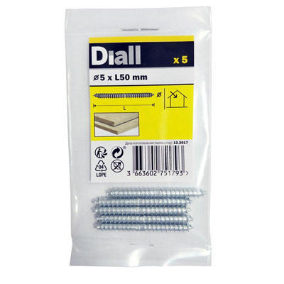 Diall Zinc-Plated Carbon Steel Dowel Screw (Dia)5mm (L)50mmPack Of 5 from B&Q