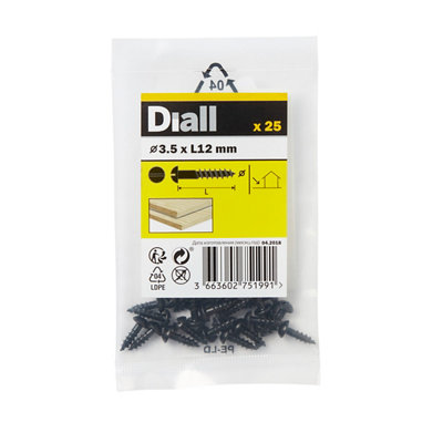Diall Cylindrical Carbon Steel Screw (Dia)3.5mmPack Of 25 from B&Q