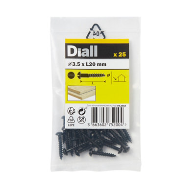 Diall Cylindrical Carbon Steel Screw (Dia)3.5mmPack Of 25 from B&Q