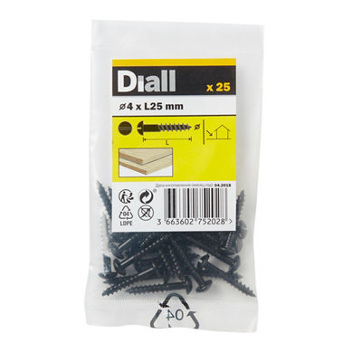 Diall Cylindrical Carbon Steel Screw (Dia)4mmPack Of 25 from B&Q