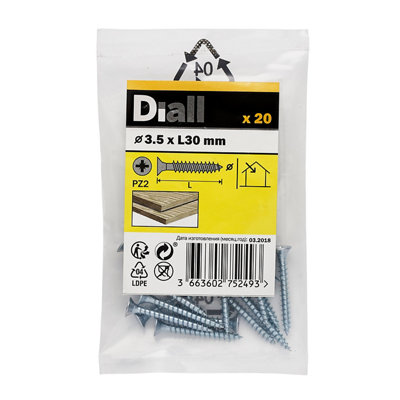 Diall Double-Countersunk Zinc-Plated Carbon Steel Screw (Dia)3.5mmPack Of 20 from B&Q