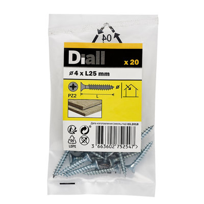 Diall Double-Countersunk Zinc-Plated Carbon Steel Screw (Dia)4mmPack Of 20 from B&Q