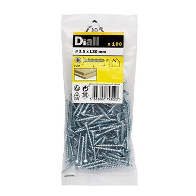 Diall Double-Countersunk Zinc-Plated Carbon Steel Screw (Dia)3.5mmPack Of 100 from B&Q