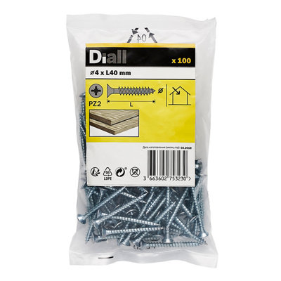 Diall Double-Countersunk Zinc-Plated Carbon Steel Screw (Dia)4mmPack Of 100 from B&Q