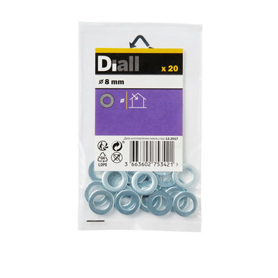 Diall M8 Carbon Steel Small Flat Washer(Dia)8mmPack Of 20 from B&Q