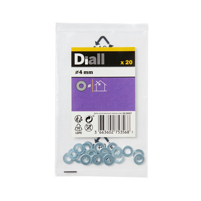 Diall M4 Carbon Steel Medium Flat Washer(Dia)4mmPack Of 20 from B&Q