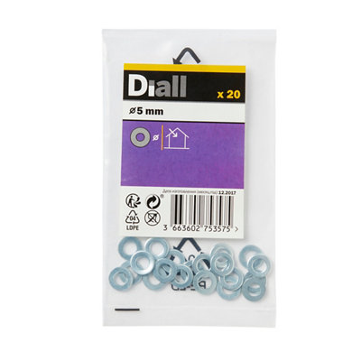 Diall M5 Carbon Steel Medium Flat Washer(Dia)5mmPack Of 20 from B&Q
