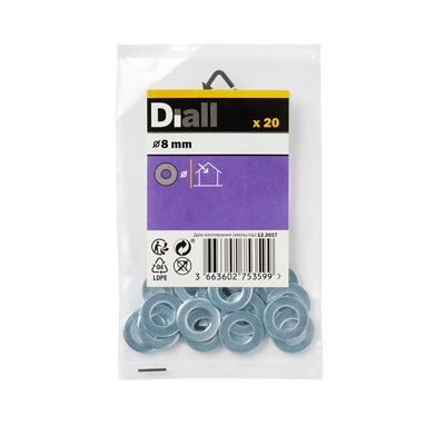 Diall M8 Carbon Steel Medium Flat Washer(Dia)8mmPack Of 20 from B&Q