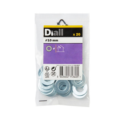B&Q -  M10 Carbon Steel Medium Flat Washer(Dia)10mmPack Of 20
