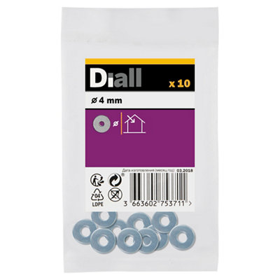 Diall M4 Carbon Steel Flat Washer(Dia)4mmPack Of 10 from B&Q