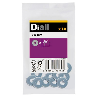 Diall M5 Carbon Steel Flat Washer(Dia)5mmPack Of 10 from B&Q