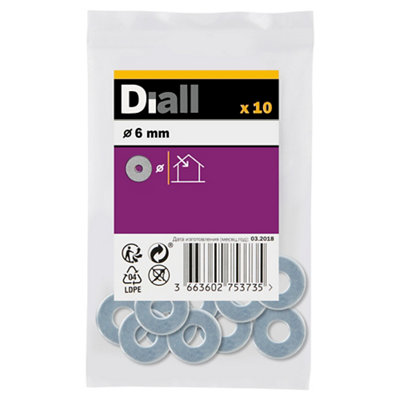 Diall M6 Carbon Steel Flat Washer(Dia)6mmPack Of 10 from B&Q
