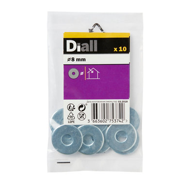 Diall M8 Carbon Steel Flat Washer(Dia)8mmPack Of 10 from B&Q
