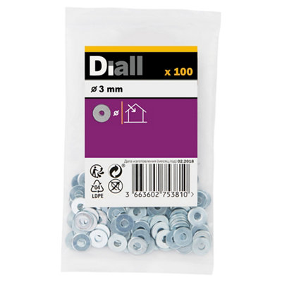 Diall M3 Carbon Steel Flat Washer(Dia)3mmPack Of 100 from B&Q