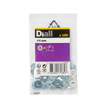 Diall M4 Carbon Steel Flat Washer(Dia)4mmPack Of 100 from B&Q