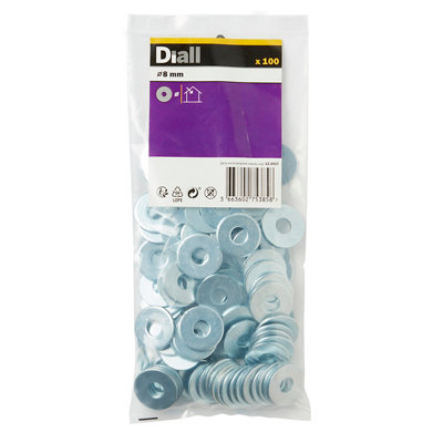 Diall M8 Carbon Steel Flat Washer(Dia)8mmPack Of 100 from B&Q