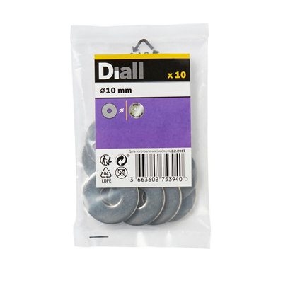 B&Q -  M10 Stainless Steel Large Flat Washer(Dia)10mmPack Of 10