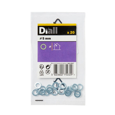 Diall M5 Carbon Steel Small Flat Washer(Dia)5mmPack Of 20 from B&Q