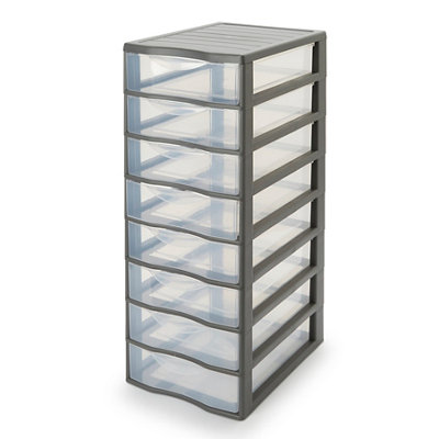 Form Clear & Grey 33L Stackable Plastic 8 Drawer Unit from B&Q