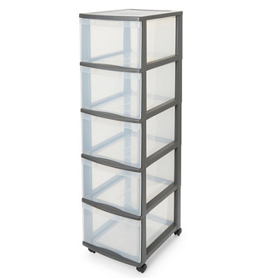Form Clear & Grey 26L Plastic 5 Drawer Unit from B&Q