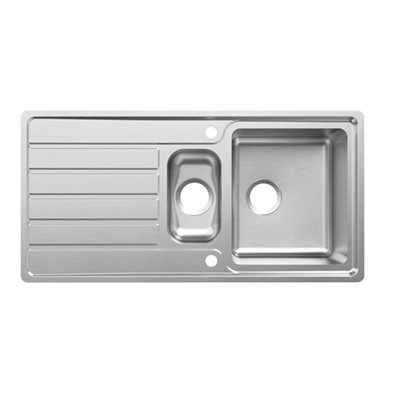 B&Q -  Apollonia Satin Grey Stainless Steel 1.5 Bowl Sink & Drainer 500mm X 1000mm