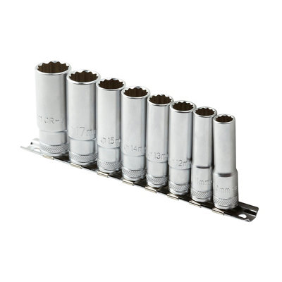 Magnusson ⅜" Deep Socket Rail Clip Set (8 Piece) from B&Q
