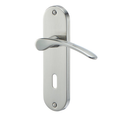 Colours Beare Satin Nickel Effect Aluminium & Steel Curved Lock Door Handle (L)110mm from B&Q