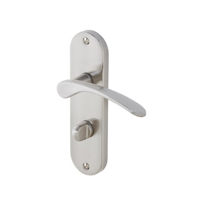 Colours Beare Satin Nickel Effect Aluminium & Steel Curved Bathroom Door Handle (L)110mm from B&Q
