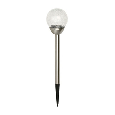 B&Q -  Silver Stainless Steel Effect Crackled Ball Solar-Powered Integrated Led Outdoor Stake Light