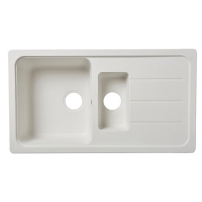 B&Q -  Arber White Composite Quartz 1.5 Bowl Sink & Drainer 500mm X 900mm