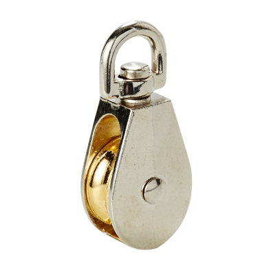 B&Q -  Nickel & Zinc-Plated Grey & Yellow 1 Wheel Pulley(Dia)24mm (Max)30Kg