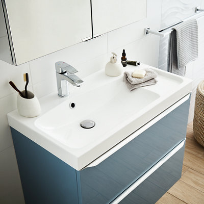 GoodHome Mila White Rectangular Counter Top Basin (W)80Cm from B&Q
