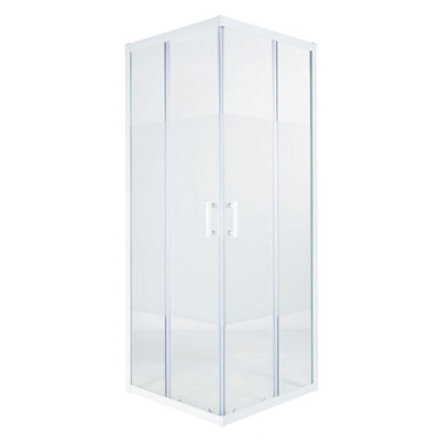 Cooke & Lewis Onega Framed Frosted Square Shower EnclosureCorner Entry Double Sliding Door (W)76Cm (D)76Cm from B&Q