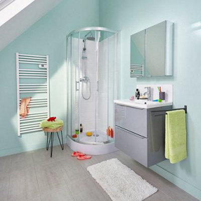 Cooke & Lewis Onega Framed Transparent Silver Effect Quadrant Shower EnclosureCorner Entry Double Sliding Door (W)80Cm (D)80Cm from B&Q