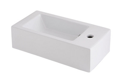 GoodHome Rioni Gloss White Rectangular Wall-Mounted Cloakroom Basin (W)50Cm from B&Q