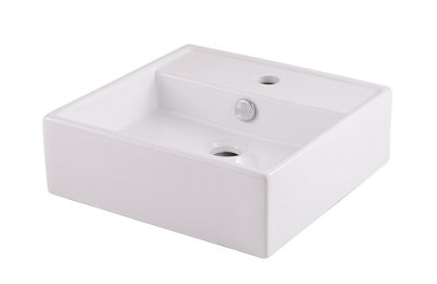 GoodHome Hendra Gloss White Square Single Counter Top Basin (W)38Cm from B&Q