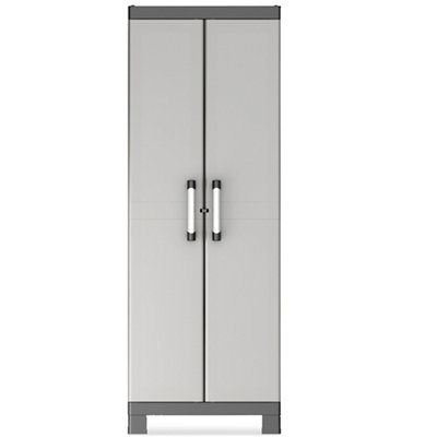 B&Q -  Links 4 Shelf Black & Grey Plastic Tall Utility Storage Cabinet (H)182Cm X (W)65Cm X (D)45Cm