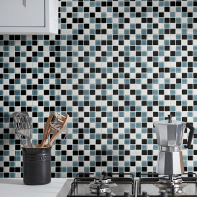 Colours Tarente BlackGrey & White Gloss Glass Mosaic Tile(L)300mm (W)300mm from B&Q