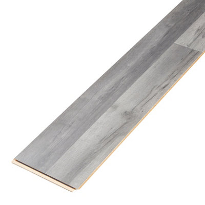GoodHome Bairnsdale Dark Grey Gloss Oak Effect Laminate Flooring Sample from B&Q
