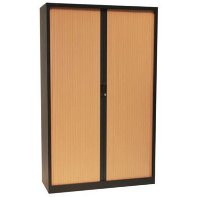 Manutan Expert Dark Grey & Beech Tambour Storage Cupboard 1950X1200X450mm from B&Q