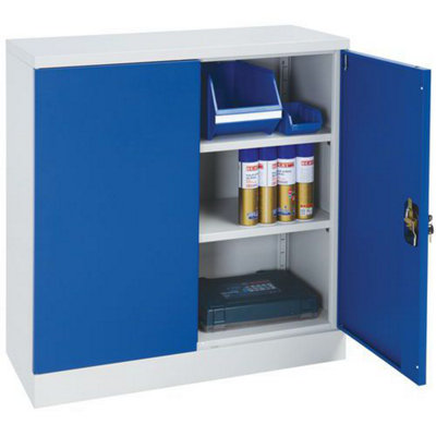Manutan Expert 2 Shelf Grey/blue Flatpack Wide Storage Cupboard 1000X1200X422mm from B&Q