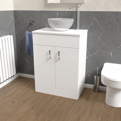 Nes Home 600mm Vanity Unit Cabinet With Worktop White from B&Q