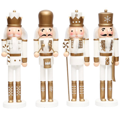 36cm Gold White Wooden Nutcrackers Soldiers King Drummer Christmas Ornament 4pcs Set