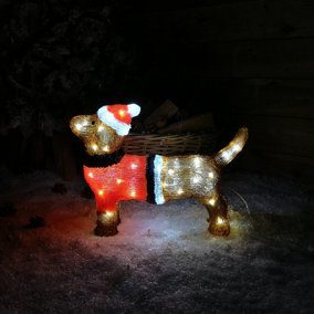 36cm Indoor Outdoor Acrylic Dachshund Christmas Decoration with 48 Ice White LEDs