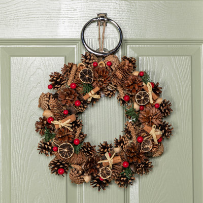 36cm Winter Spice Hanging Christmas Wreath with Pine Cones Red Berries ...